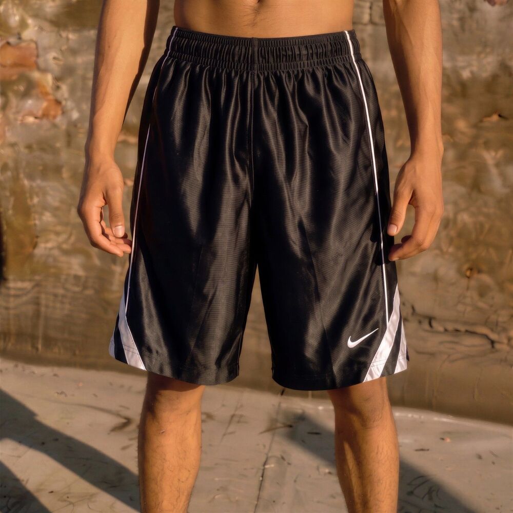 Vintage Nike Basketball Shorts Black Silver Dazzle Shiny Youth M Mens XS